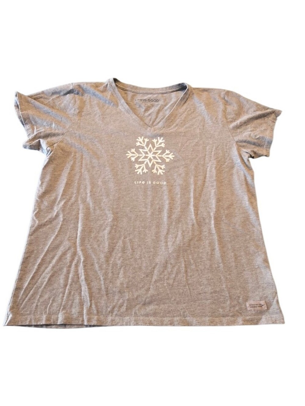 Life Is Good Gray V-Neck Snowflake Graphic Tee i46